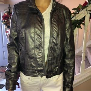 Faux Leather Zip-up Jacket
